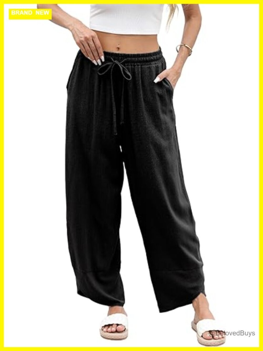 Wide Leg Linen Pants Elastic Waisted Baggy Barrel Harem Lounge Pants